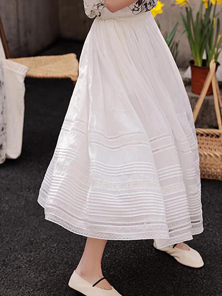 

Women s White Ramie Embroidered Midi Skirt with Elastic High Waist and Wide Hem - Spring 2026 Collection Medium білий