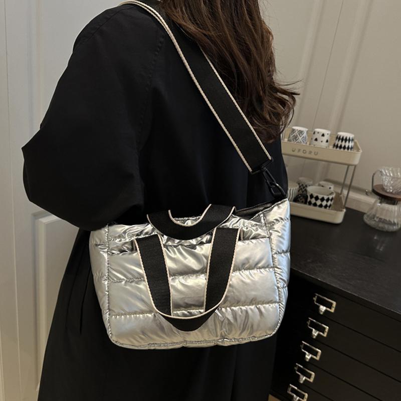 Quilted Shoulder Bag Nylon Down Padded Ladies Messenger Bag Fashion Casual Large Capacity Handbags for Winter Female Tote