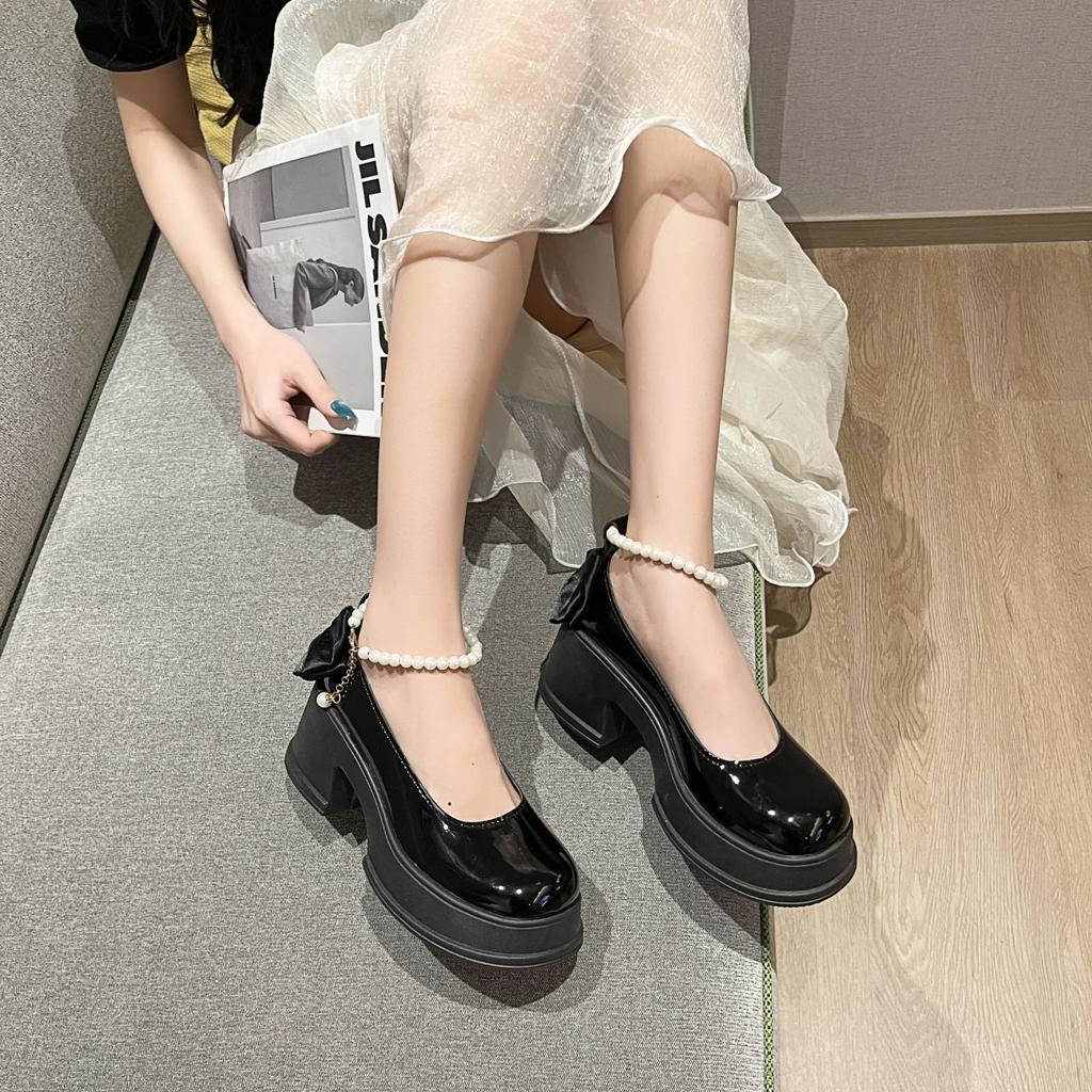 Fairy style small leather shoes white with skirt high heels single shoes French thick heel Mary Jane women's shoes 2025 summer and autumn new models