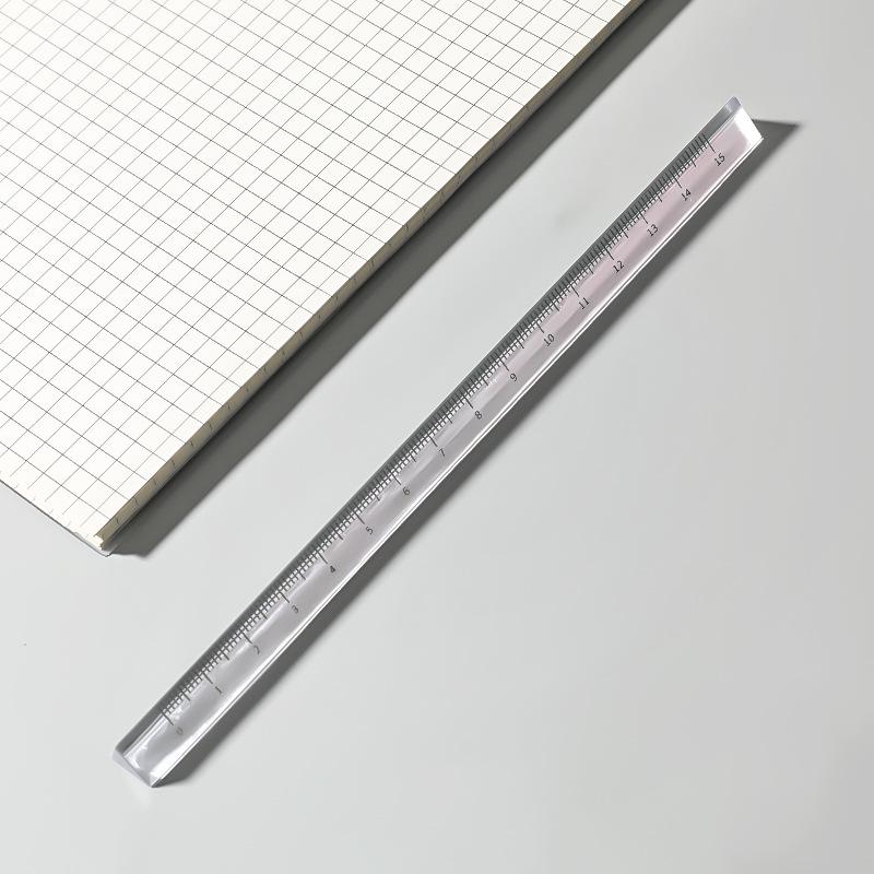 Muji-Style Multifunctional Transparent Triangular Ruler 15cm - 3D Scale & Straight Edge for Students