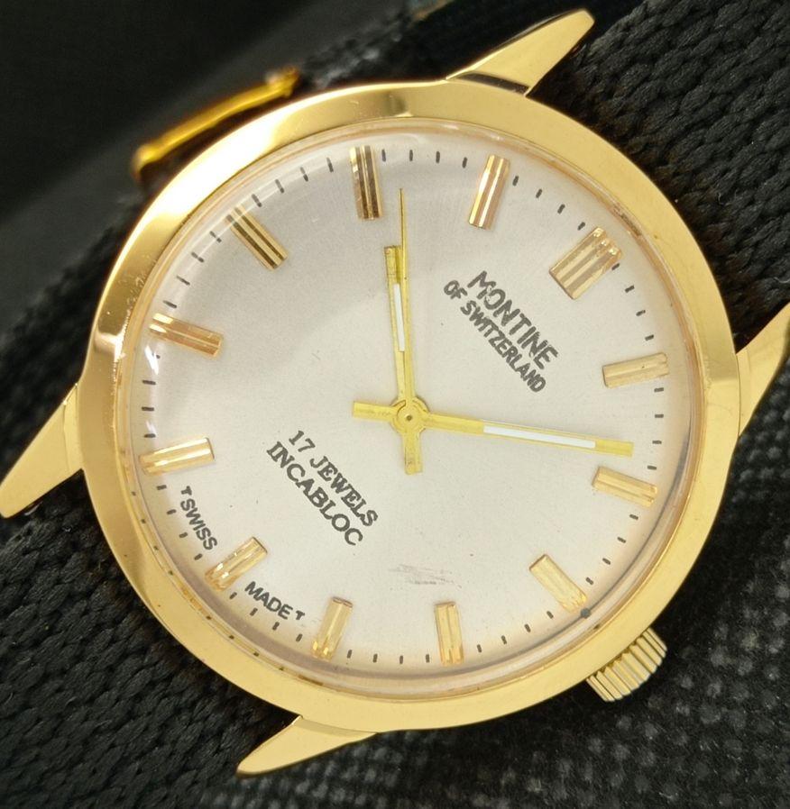 

MONTINE 17 JEWELS WINDING SWISS MENS REFURBISHED SILVER DIAL WATCH a425640-2 R1028-a425640