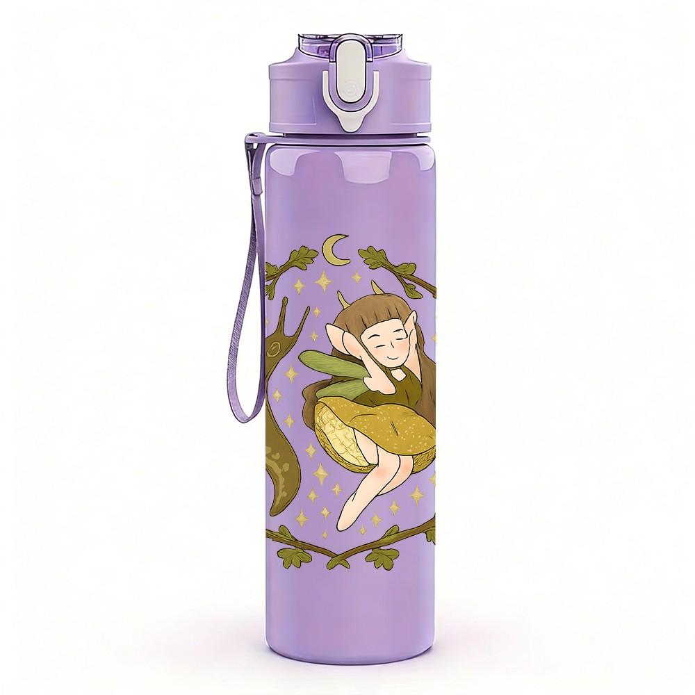 1PC Wreath Forest Fairy Art 750ml Color Plastic Sports Water Bottle Leakproof Flip Straw Lid Suitable for Sports Office Home Use