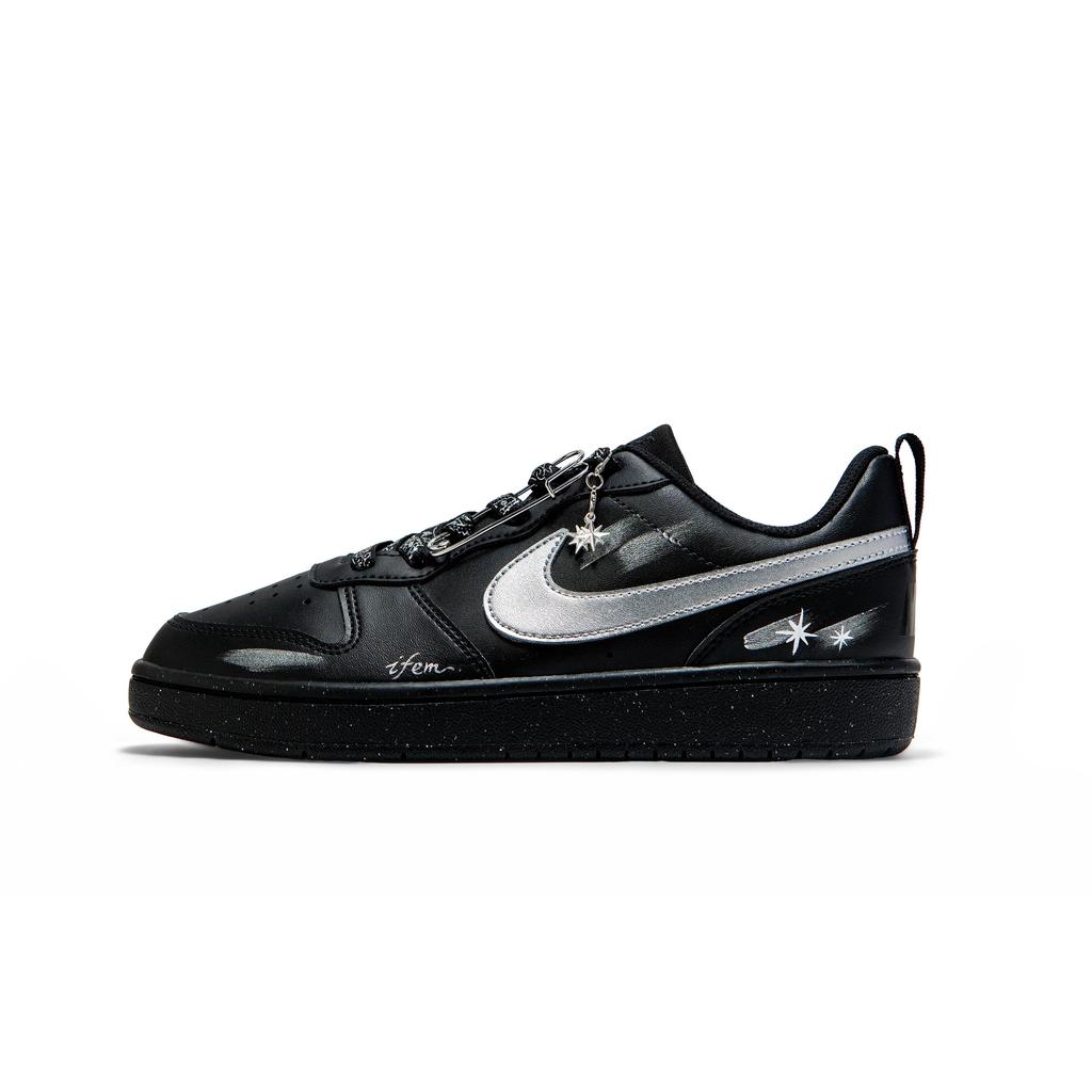 Nike Court Borough Leather Slip Resistant Abrasion Resistant Low Top Skateboard Shoes Women's Black Silver DV5456-002(Team1517-SBOX)