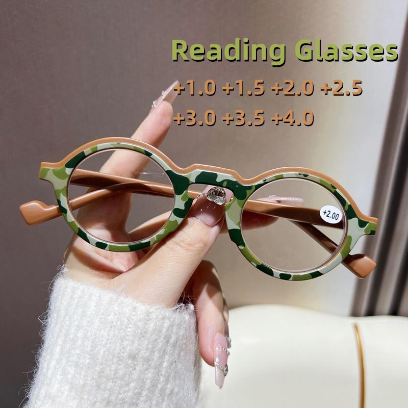 

New Camouflage PC Small Round Frame Reading Glasses Personalized Trendy High-definition Comfortable Ultra Light Neutral Glasses +400 зелений
