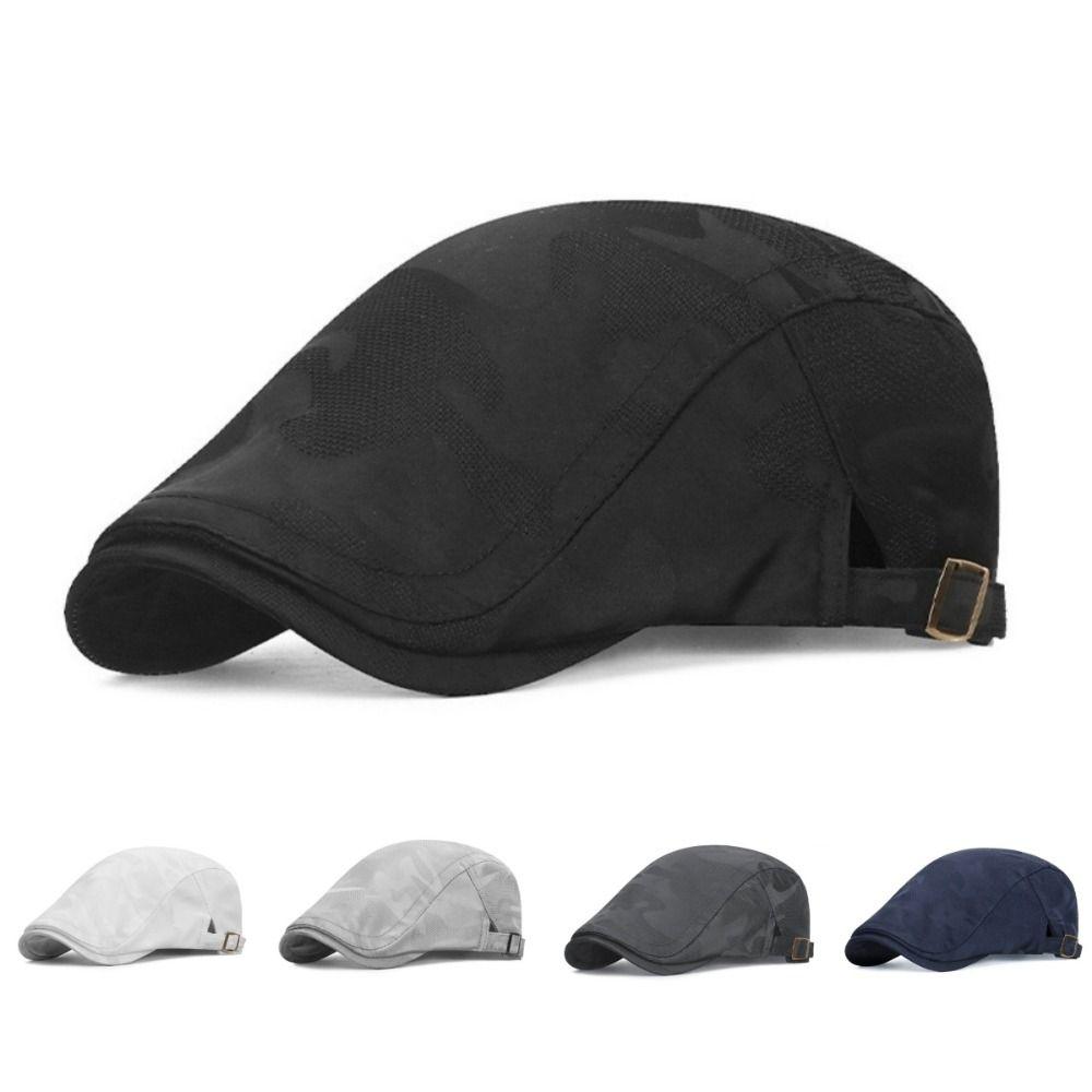 Casual Breathable Thin Beret Hat Sun Protection Mesh Shade Duck Tongue Hat Leisure Visor Cap Adjustable Painter Hat Women Men