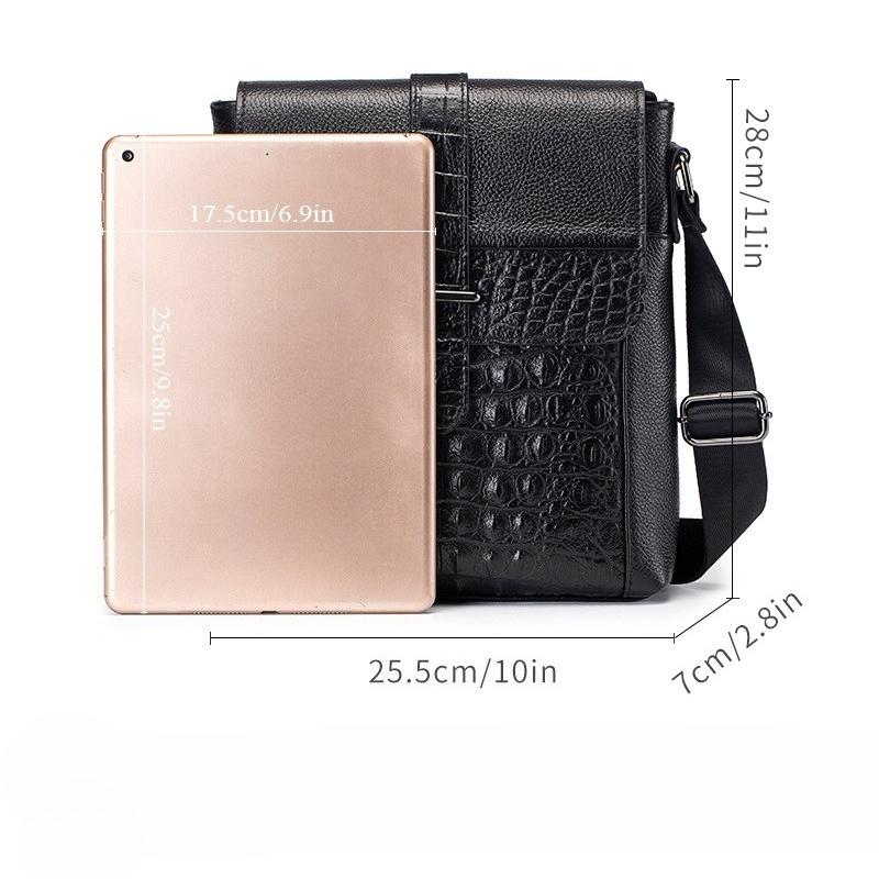 Men's Crocodile Print Single-shoulder Bag, Retro Genuine Leather Men's Crossbody Bag
