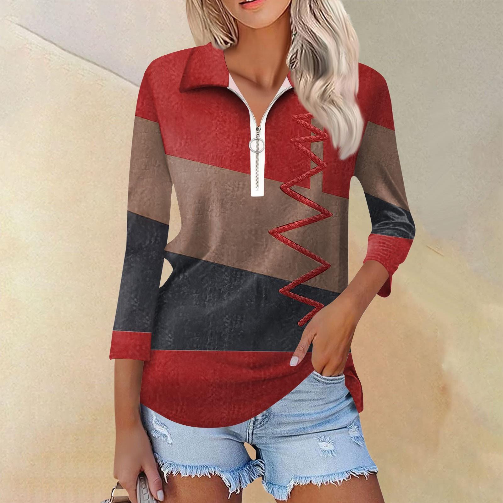 

Женская летняя модная повседневная рубашка с v-образным вырезом и семиточечным рукавом с принтом, топ L красный