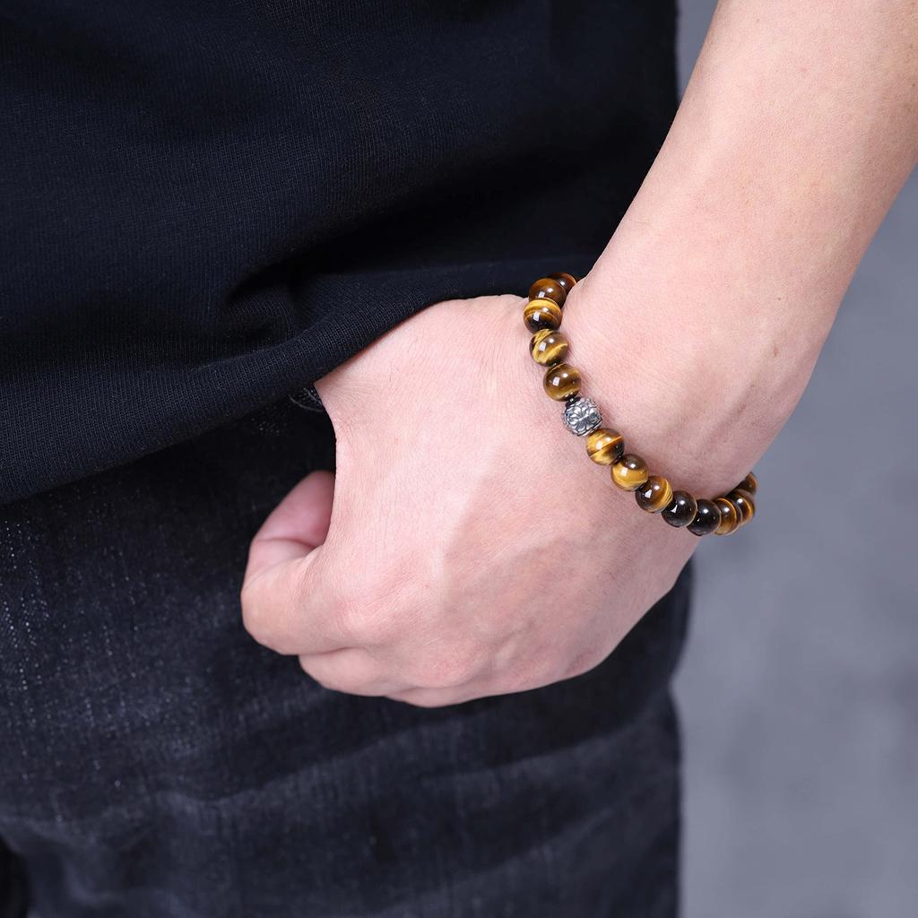 COAI Bracelet Chanceux Oeil de Tigre 8mm Fleur de Lys