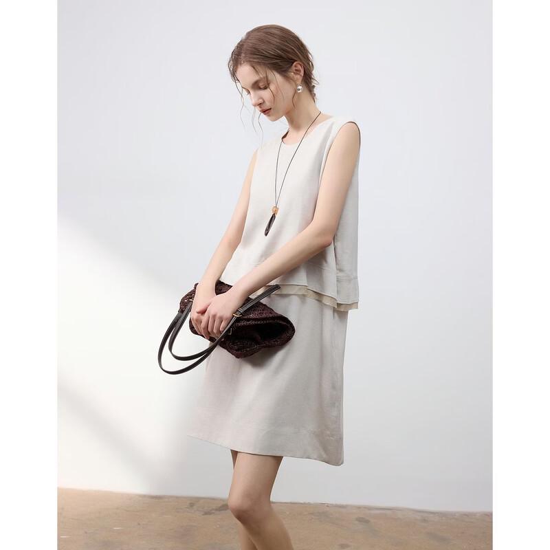 Demana Linen Lyocell Blend Faux Two-Piece Sleeveless Midi Dress L