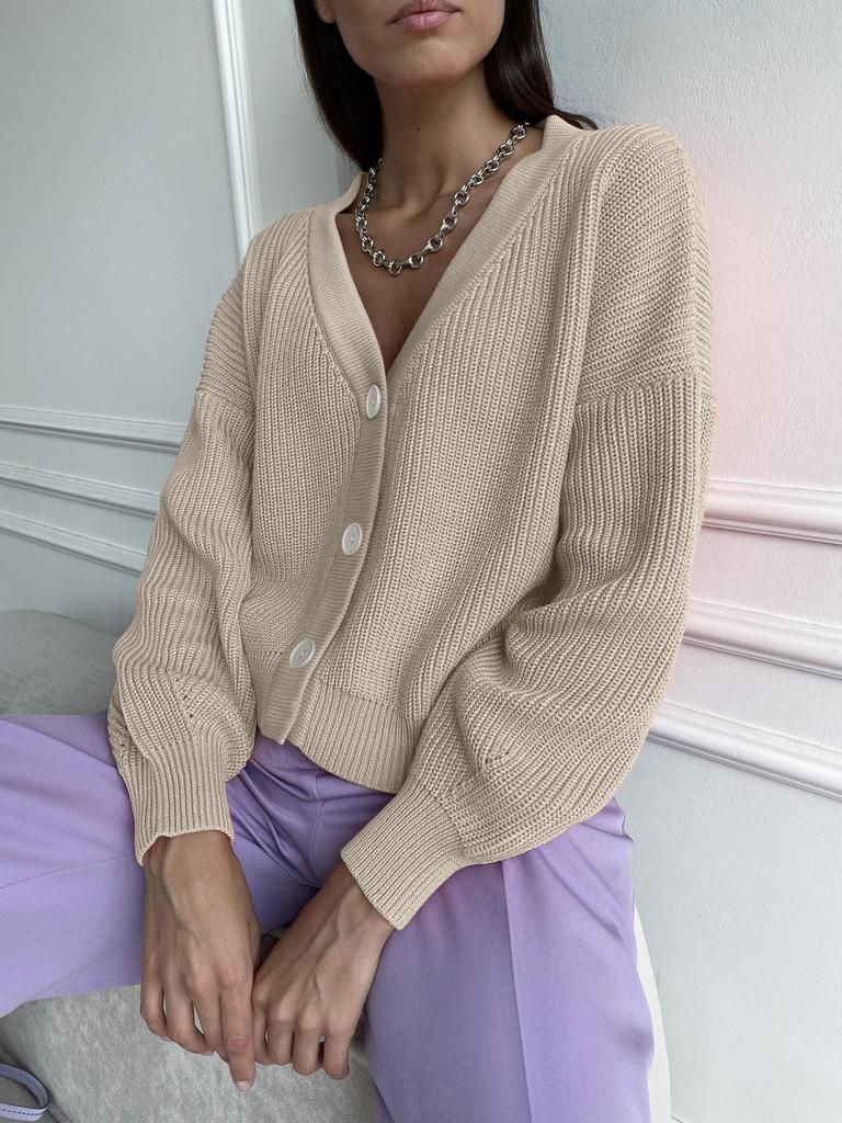 Women's Solid Color Single-Breasted Knitted Cardigan - Autumn/Winter European & American Style
