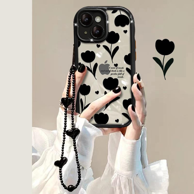 Applicable To Apple 14promax Mobile Phone Case IPhone 13/15 Full-inclusive Anti-fall 11/12 Tulip Chain Silicone
