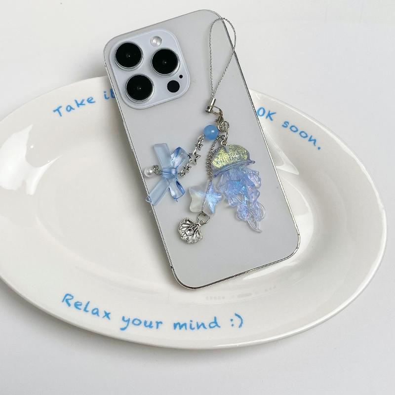 Jellyfish Phone Charm Starfish Mermaid Fishtail Bow Bead Fairycore Keychain Wallet Schoolbag Car Key Decor