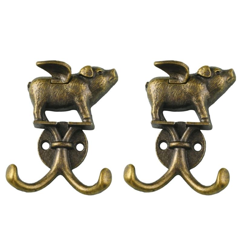 Настенный крючок в форме свиньи для подвешивания ключей, курток и шляп Декоративный цинковый сплав Легкая установка Вешалка 1