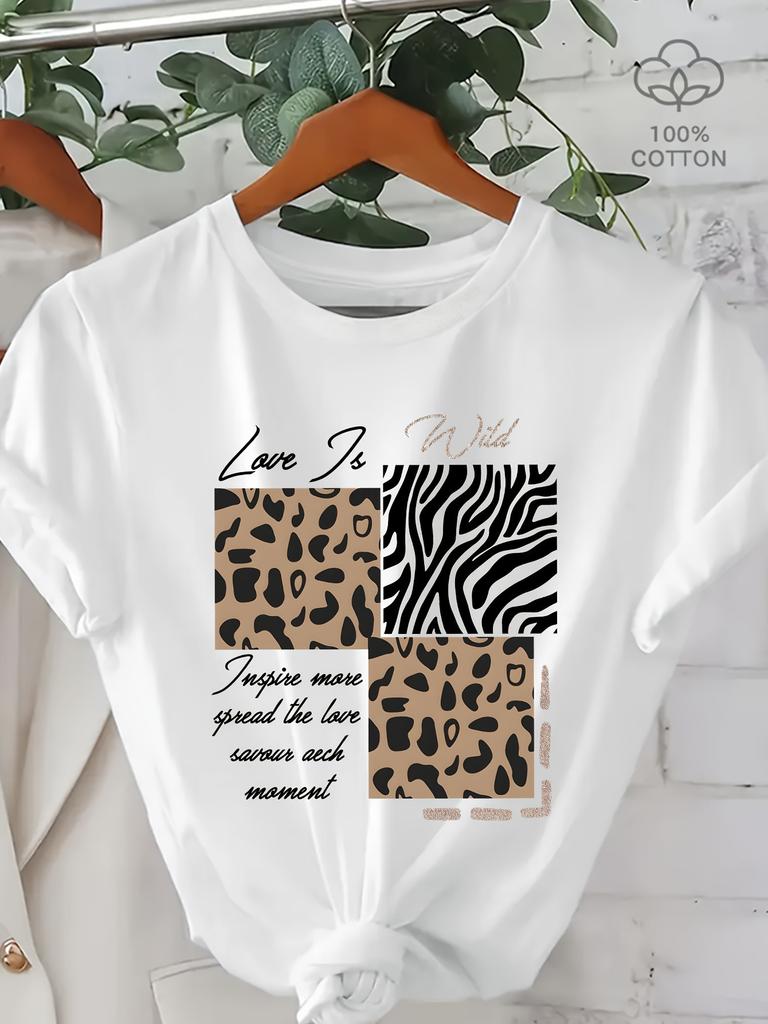 Leopard Zebra Summer Modern Couples Top American English Top Fashion Short Sleeve Couples Home Versatile Casual Tshirt