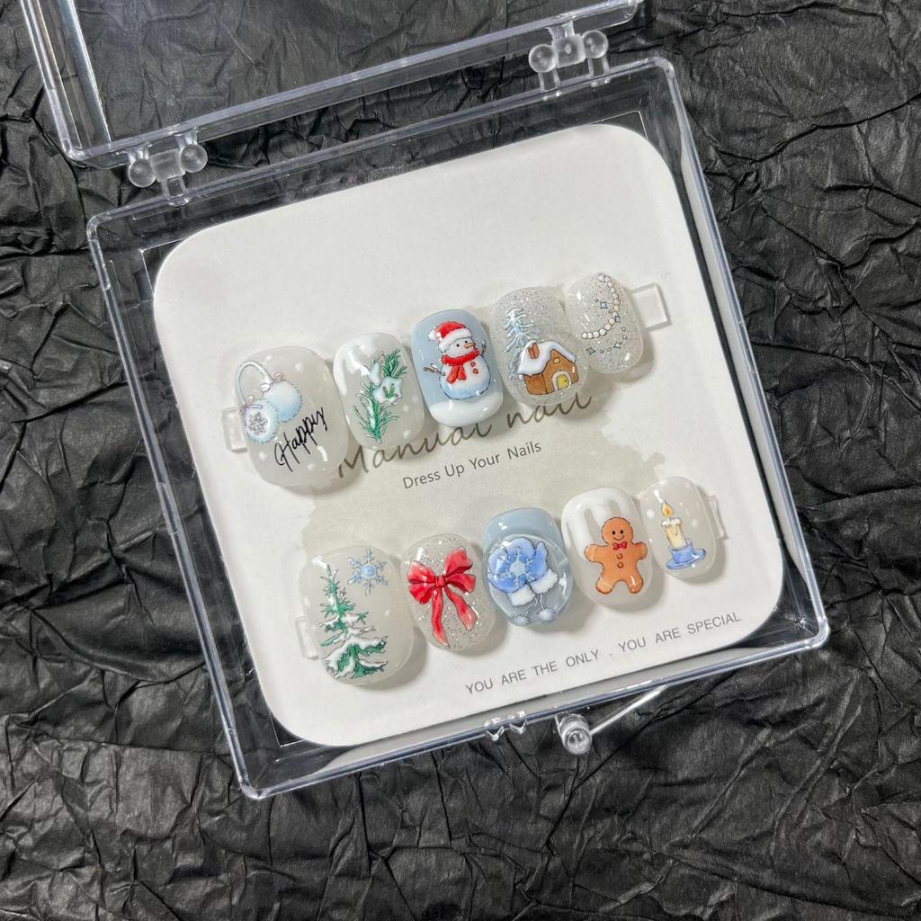 Christmas Collection: Cute Cartoon Girl Wearable Nail Stickers, Handmade & Removable