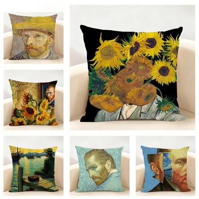 Van Gogh Starry Sky Oil Painting Art Cushion Cover Linen Pillowcase Soft For Sofa Bed Home Room Decor