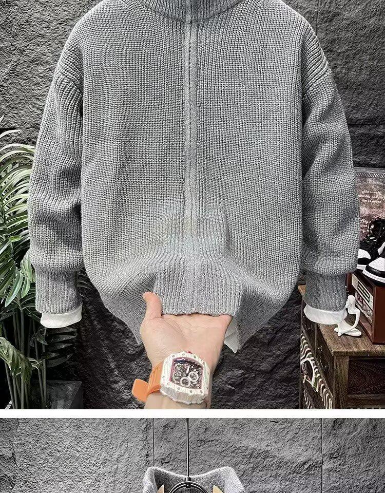 Versatile Double Zipper Cardigan: Autumn/Winter Loose Stand-up Collar Sweater Jacket