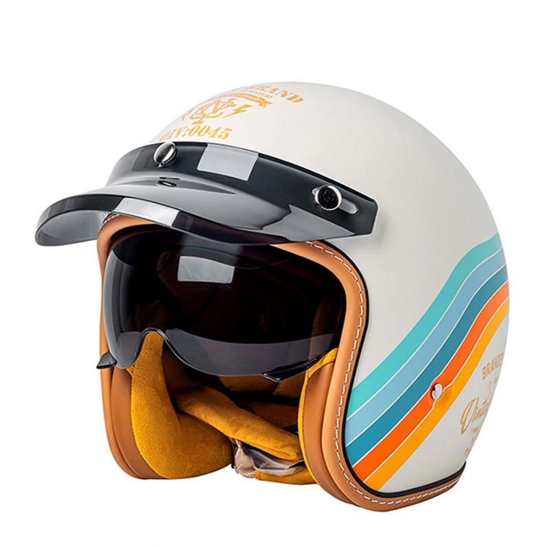 High-Quality Retro Motorcycle Half Helmet with Built-In Goggles for Men and Women