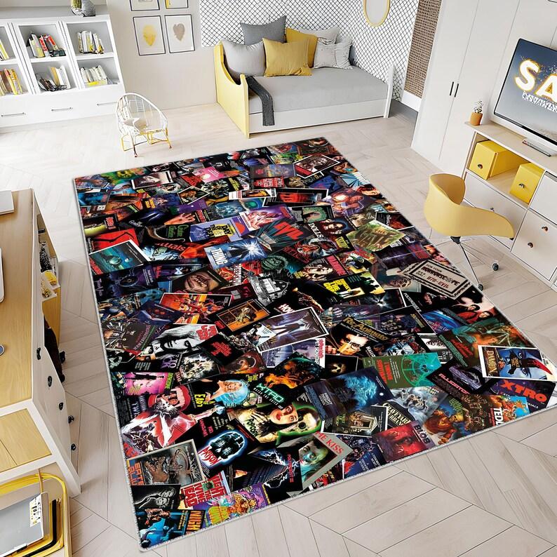 Classic Horror Movie VHS Tape Carpet Mat Rug Horror Film Pattern Home Decoration Floor Rugs for Living Room Bedroom Media Room 40X60cm
