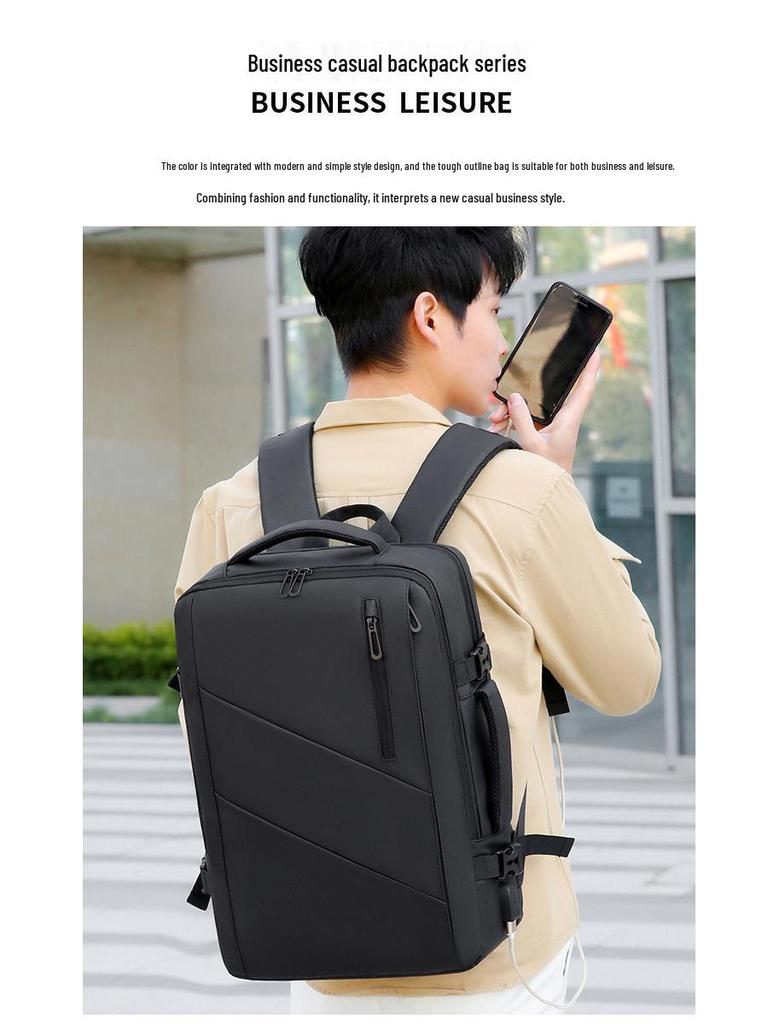 High-End Leather Film Water-Repellent Business Backpack with Large Capacity