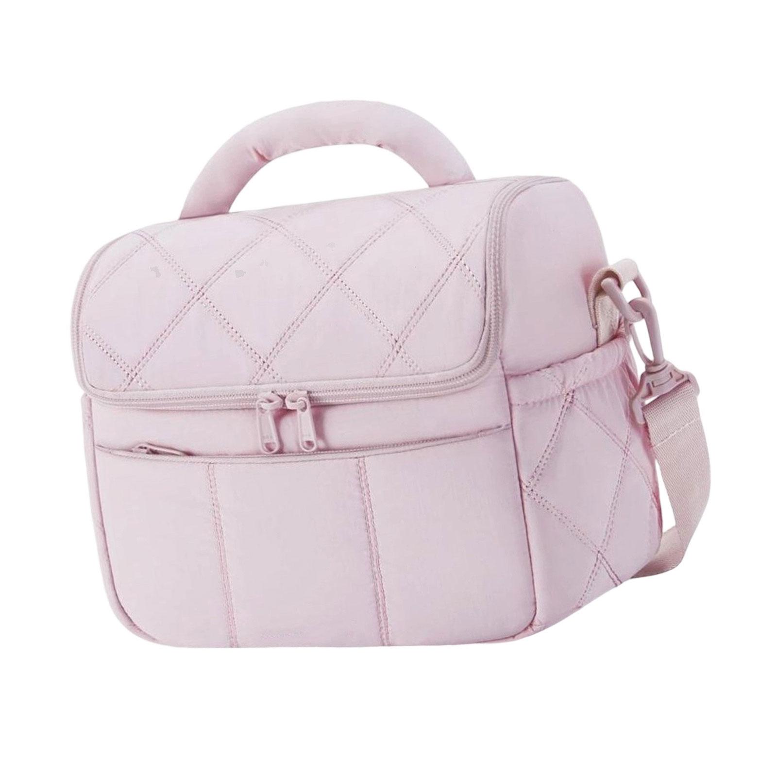 

Soft Insulated Lunch Bag Leakproof Thermal Food Carrier With Ice Compartment Durable Nylon Tote For Outdoor Office Picnic розовый