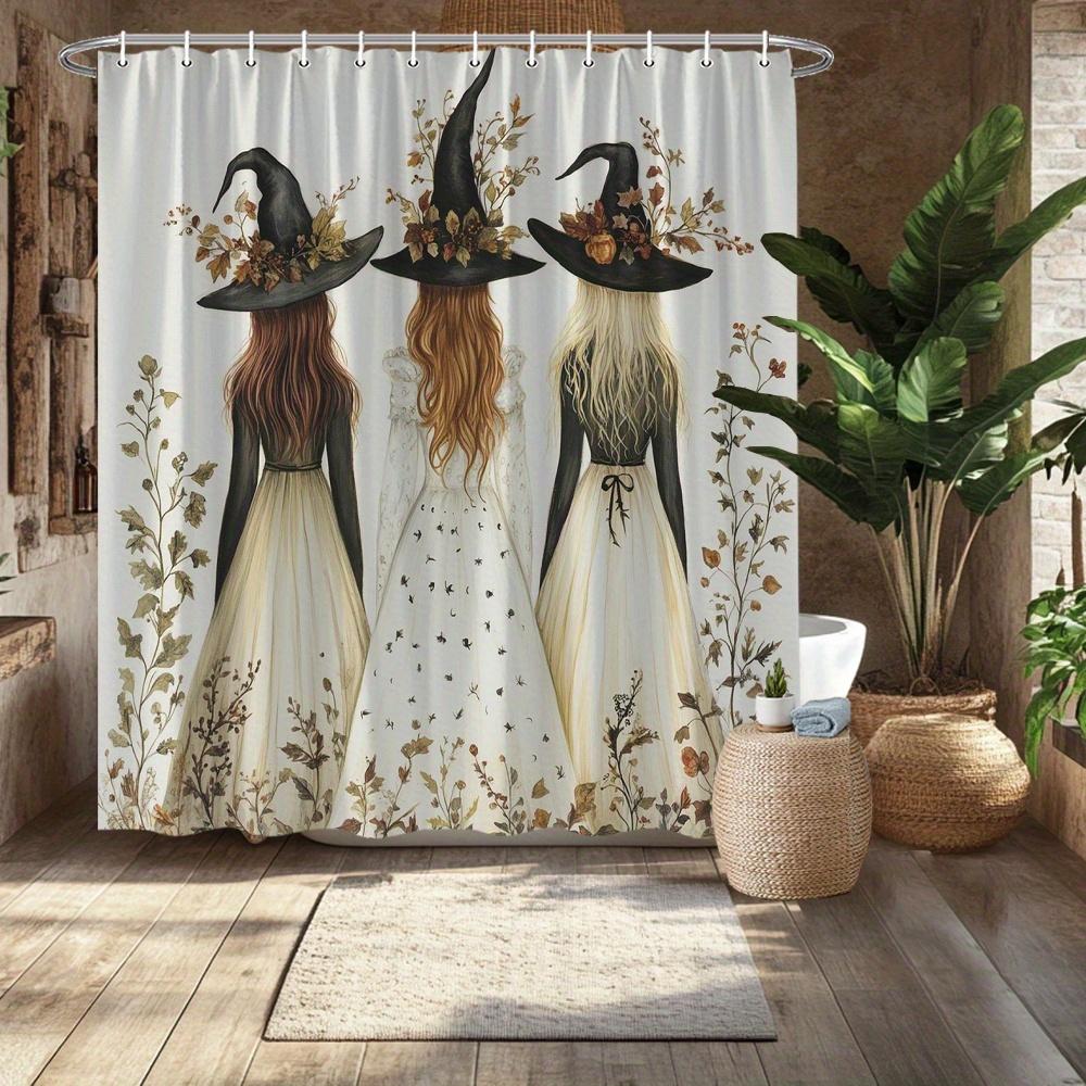 1/4Pcs Halloween Decoration Witch's Back Pattern Shower Curtain Bathroom Decor Halloween Decoration Indoor Shower Curtain