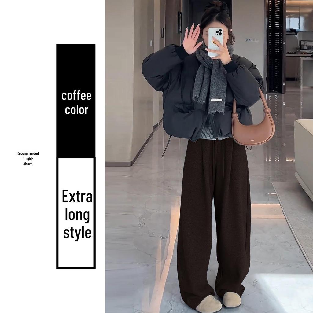 Women's Gray Cloud Scimitar Pants with Plus Velvet, Autumn/Winter 2025 - Woolen Wide-Leg, Drape, Relaxed Fit.