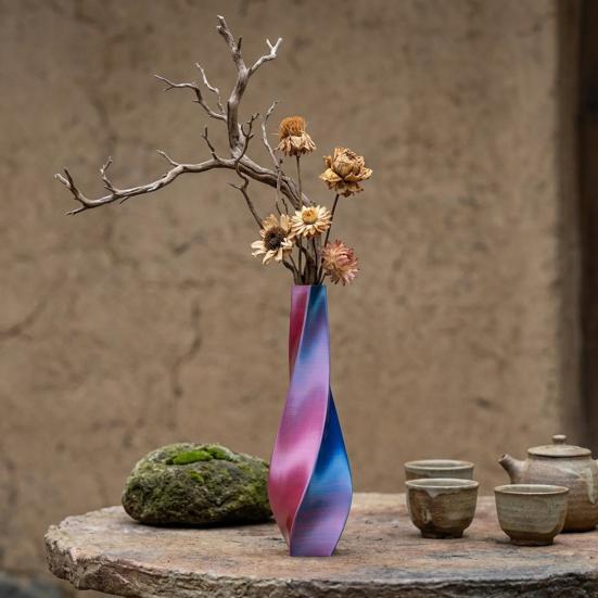 3D Printed Twisted Vase Silk-Like Minimalist Flower Arrangement Holder Nordic Style Decorative Flower Vase for Coffee Table Shelf Office Decor