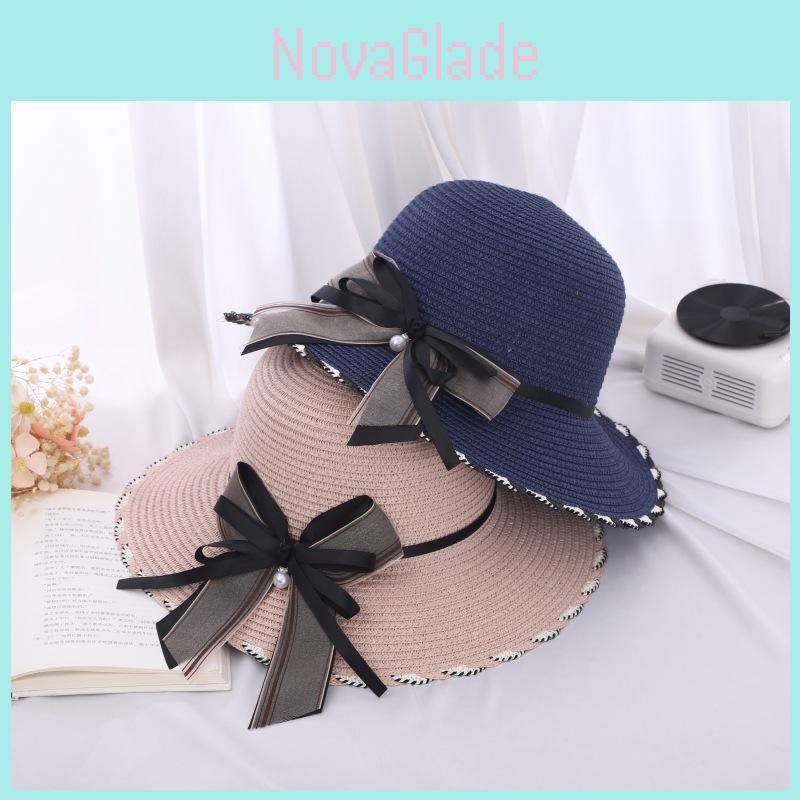 Polyester Sun Hat With Large Brim And Bow For Summer Beach Outings