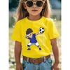 European sizes Cute Cartoon Style Boys And Girls Soccer Goalkeeper T-Shirt - Blue V-Neck Short Sleeves, Fun Pattern Design