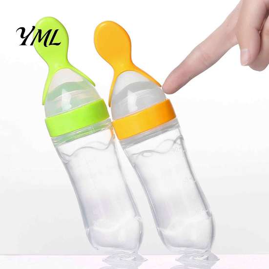 Toddler Feeding Accessories Baby Silicone Squeeze Spoon, Single-handed Rice Cereal Bottle with Heat Resistant Spoon Flow Control, Easy Clean