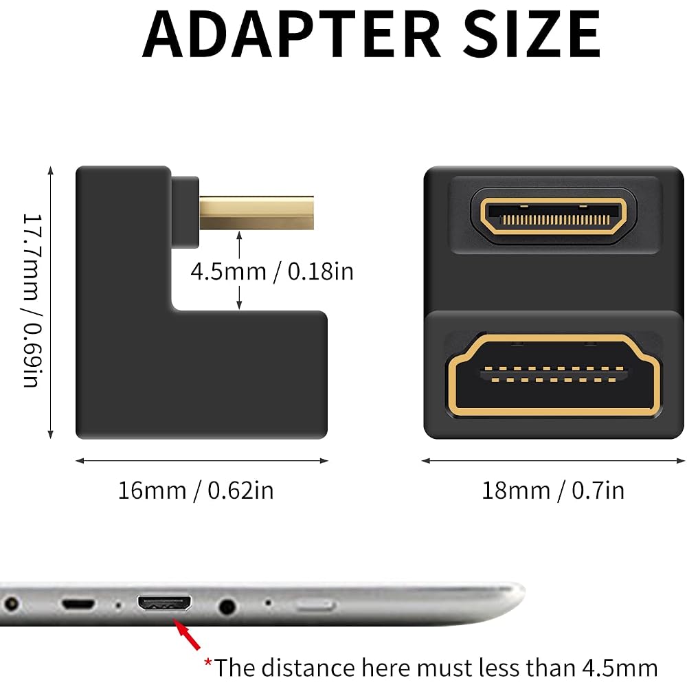 Duttek Mini HDMI to HDMI Adapter 180 Degree Down Angle 48Gbps UHD for Camera/Projector 1 Pack