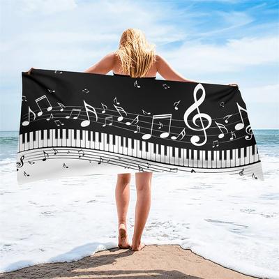 Melodic Piano Bath Towel - Musical Notes Design, Soft Absorbent, Perfect for Music Lovers, Adds Harmony To Your Beach Days