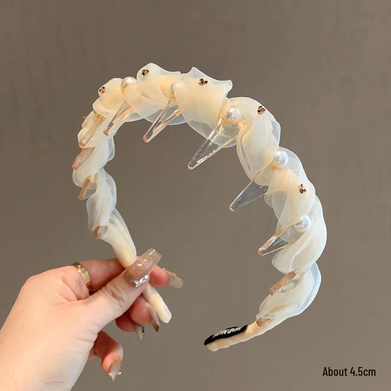 

Elegant High Top Non-Slip Pearl Mesh Headband for Women