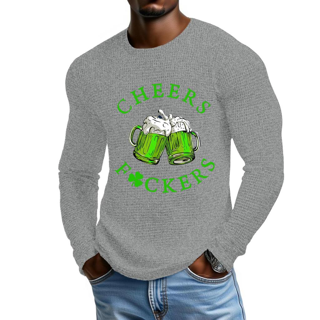 Bedrucktes T-Shirt für Herren im Retro-Stil mit Knopfleiste und langen Ärmeln