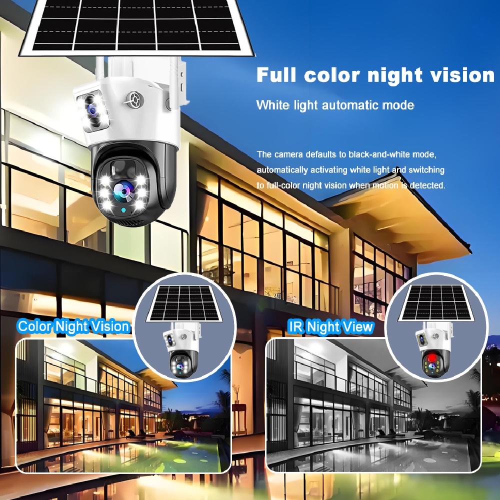 Outdoor Waterproof 4G/WIFI Solar Security CCTV, HD Night Vision Dual Cameras with PIR Human Detection