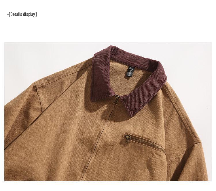 2024 Autumn Men's Casual Japanese Style Color Block Multi-Pocket Workwear Jacket