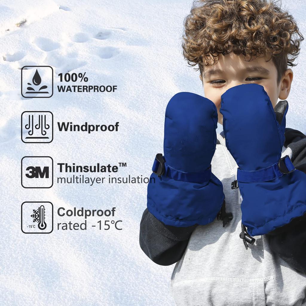 tots 3M for and Suitable for Boys and Outdoors Ami&Li Kids' Mittens, Warm, Windproof, Water-Repellent, Anti-Slip, Adjustable, Skiing, Winter, Autumn,