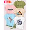 Five-piece set Elegant short-sleeved shirt for women Island Sunshine Series Printed Round Neck Women's Short Sleeve Shirt Suitable for Spring and