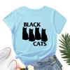 Summer Round Neck Black Cat Pattern Printed Top Fashionable Casual Pure Cotton Short Sleeved Women's T-shirts
