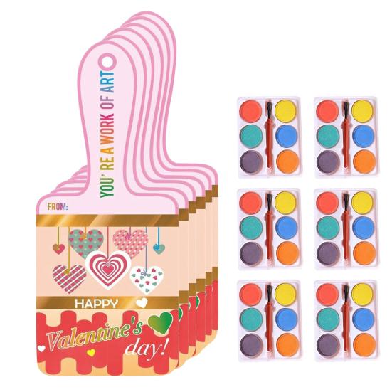 

6/12 наборов Подарочный набор ко Дню святого Валентина с 6-цветной палитрой Кисточек DIY Открытка Акварельная живопись Поделки Студенты Школа Класс Искусство Мальчик Девочка Подарок 6pcs