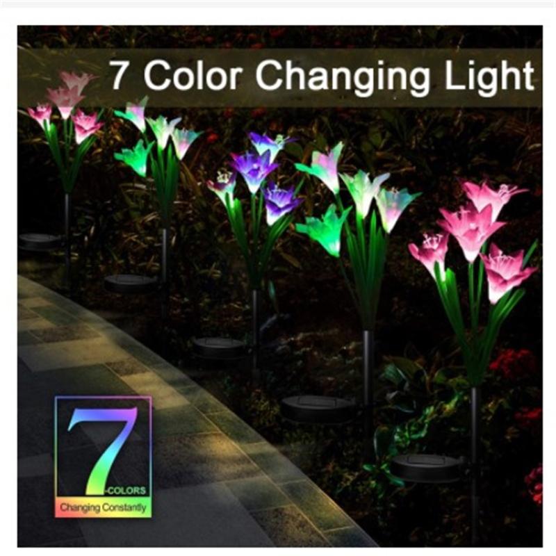 Outdoor Solar Lights With 4 Lily Flowers Ip65 Waterproof Adjustable For Garden Pathway Patio