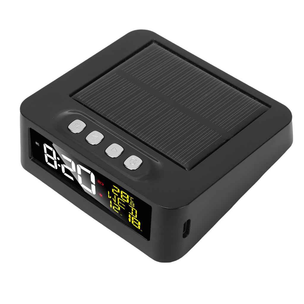 Solar Powered Car Clock 12h 24h Automobile LCD Clock with Data Temperature Display Two Alarms Fatigue Driving Alert for
