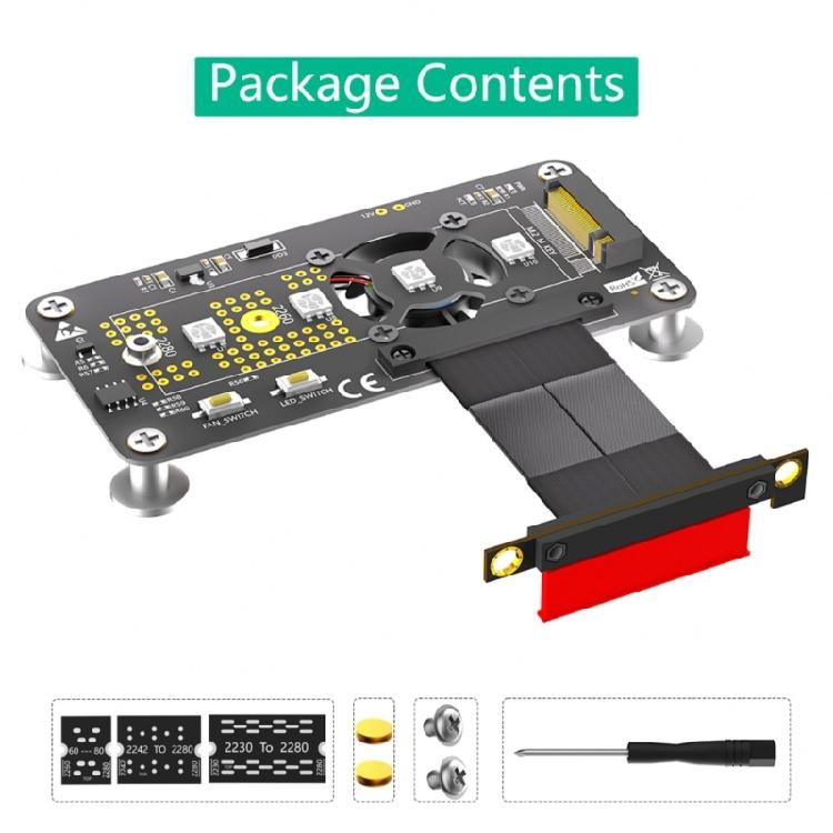 10CM Fast Speed M.2 NGFF NVME SSDs To PCIE 4X Extension Cable with Cooling Fan LED Magnetic Pad