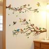 Pegatina de Pájaro Vintage Estilo Chino Decoración de Pared para Sala de Estar Sofá Pegatinas Murales Arte Rama de Árbol 3D Hojas Verdes Pegatinas