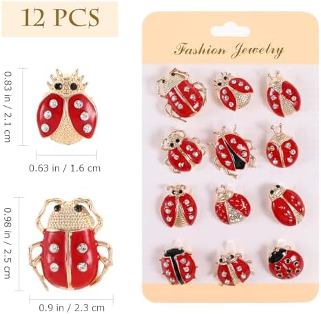 12 Pack Rhinestone Ladybug Brooch Alloy Clip On for Women Elegant Design for Daily and Prom