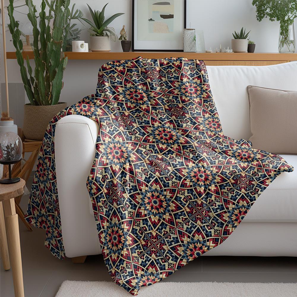 Intricate Geometric Pattern Blanket Decorative Throw Blanket Bedspread Sofa Cover Modern Mosaic Design Home Decor Gift