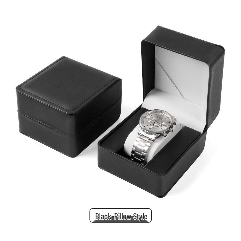 Men's Rounded Corner PU Leather Watch Box - Stylish Flip-Top Design for Storage and Packaging