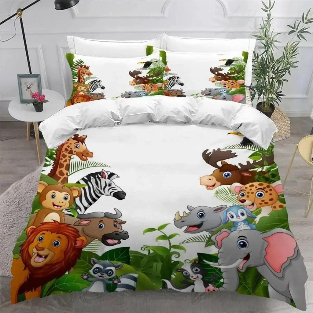 3D Print Forest Animal Cartoon Zoo Bedding Set Double Twin King Duvet Cover Comforter Pillowcase Boys Girls Adults Bedroom