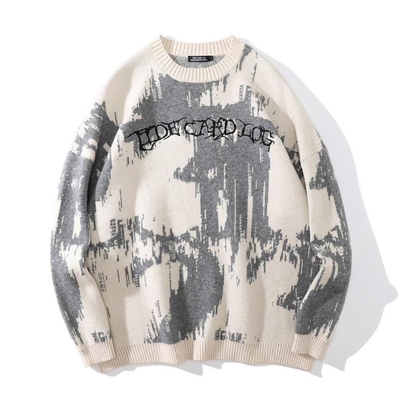 

Мужская уличная одежда в стиле хип-хоп, вязаный пуловер унисекс Y2k с готическим буквенным узором, зимний свободный свитер в стиле Харадзюку M белый